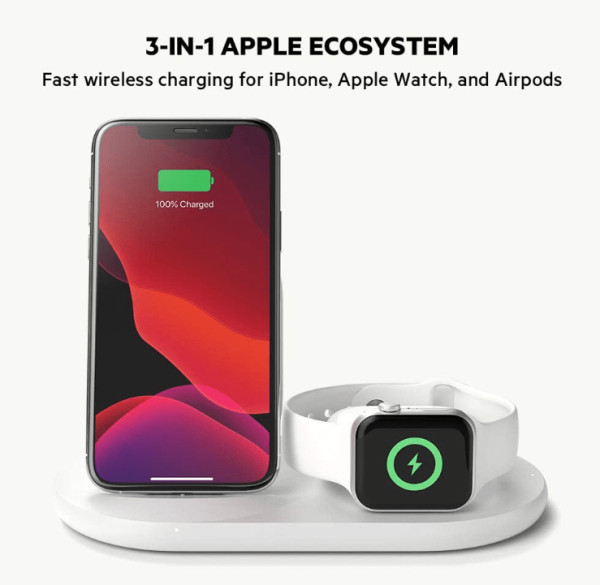 bekin charging dock with apple ecosystem text