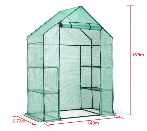 walk-in garden greenhouse dimensions on white background