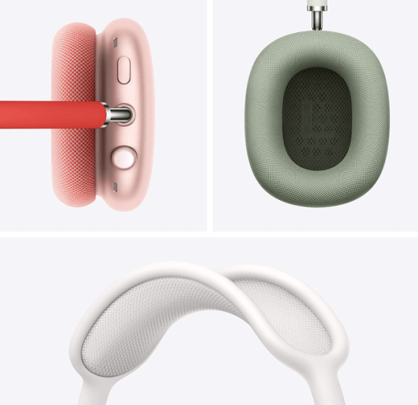 Apple AirPods Max 3 images with closeup of headband, ear cushions and charging cable port