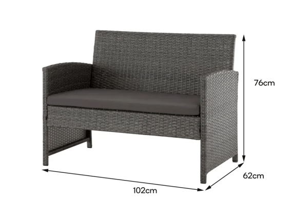 outdoor furniture lounge set loveseat showing dimensions on white background