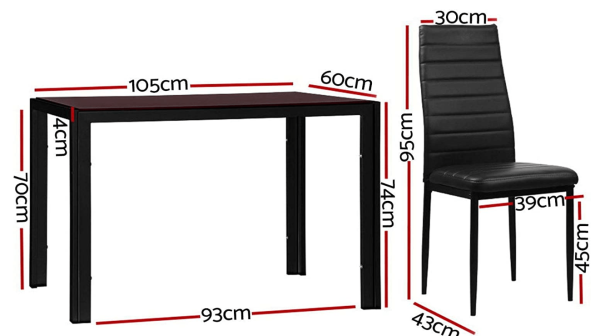 Artiss 7 piece dining set with measurements on white background