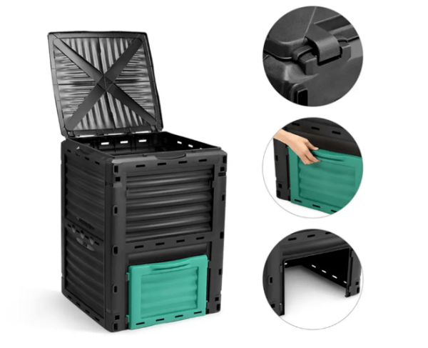 certa compost bin with white background and 3 close-up images