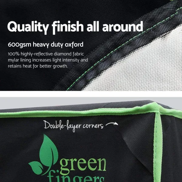 grow tent frame with text "quality finishing all around"