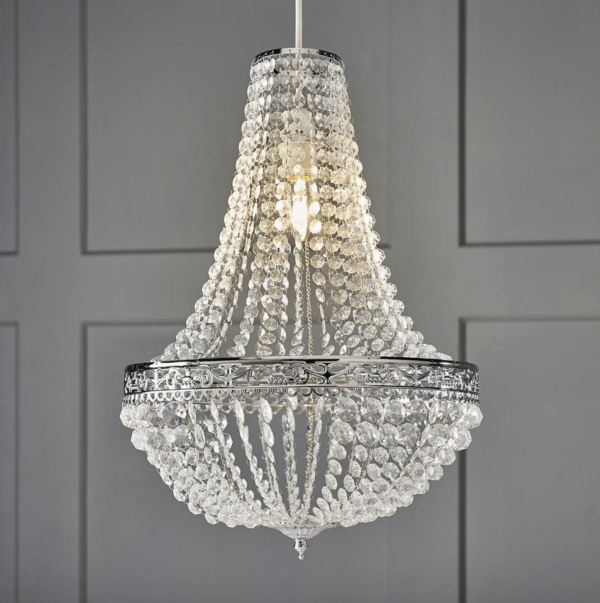 Vintage Crystal Chandelier Ceiling Light with grey wall