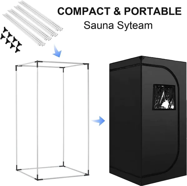 black sauna tent showing frame and material on white background
