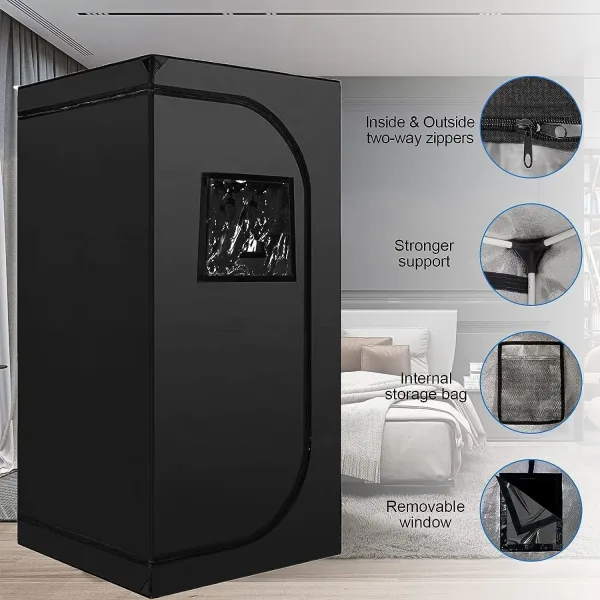Portable Sauna Tent Black with close ups on frame
