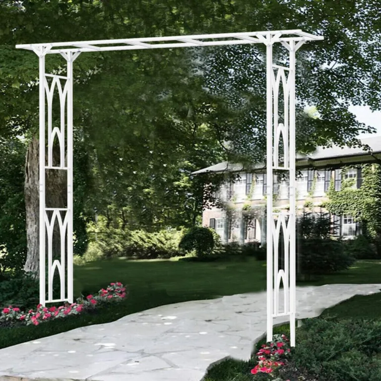 white arch for garden in pathway area