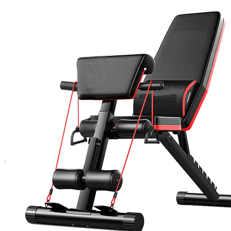 weight bench with abdominal workout on white background