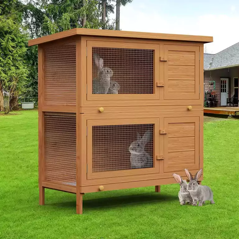 2 Storey Rabbit Hutch in backyard with rabbits