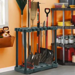 Multi-Slot Garden Tool Rack in shed