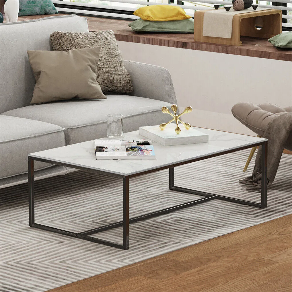 Chic Sintered Stone Coffee Table with Modern Metal Frame - Contemporary ...