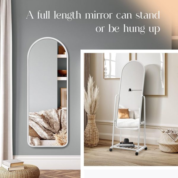 two images of mirror with one standing and the other attaached to a wall