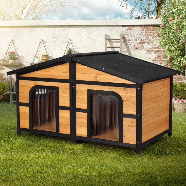 dog kennel double in garden area