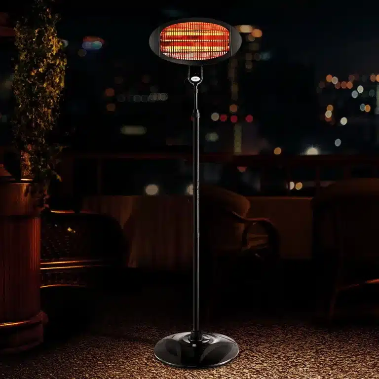 patio heaters electric staning in backyard