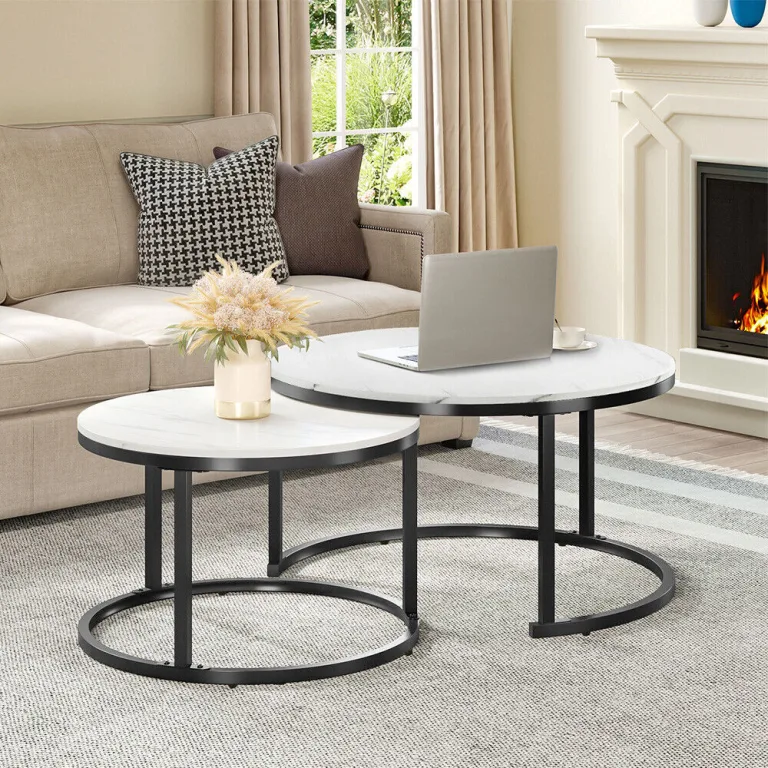 marble nesting table in living room