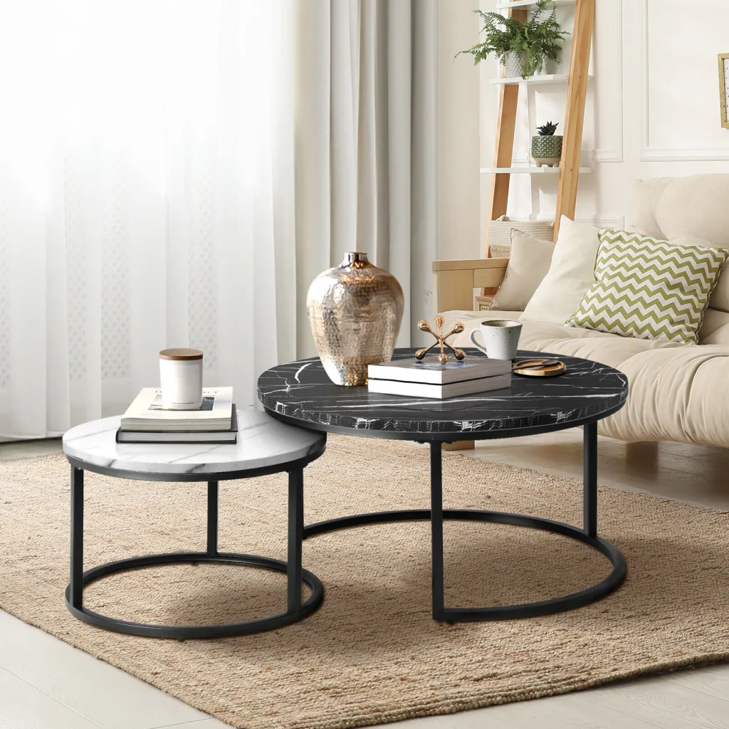 black and white coffee table in living room